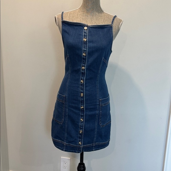 Maeve by Anthropologie High Square-Neck Button-Front Denim Mini Dress Size S - Picture 11 of 15